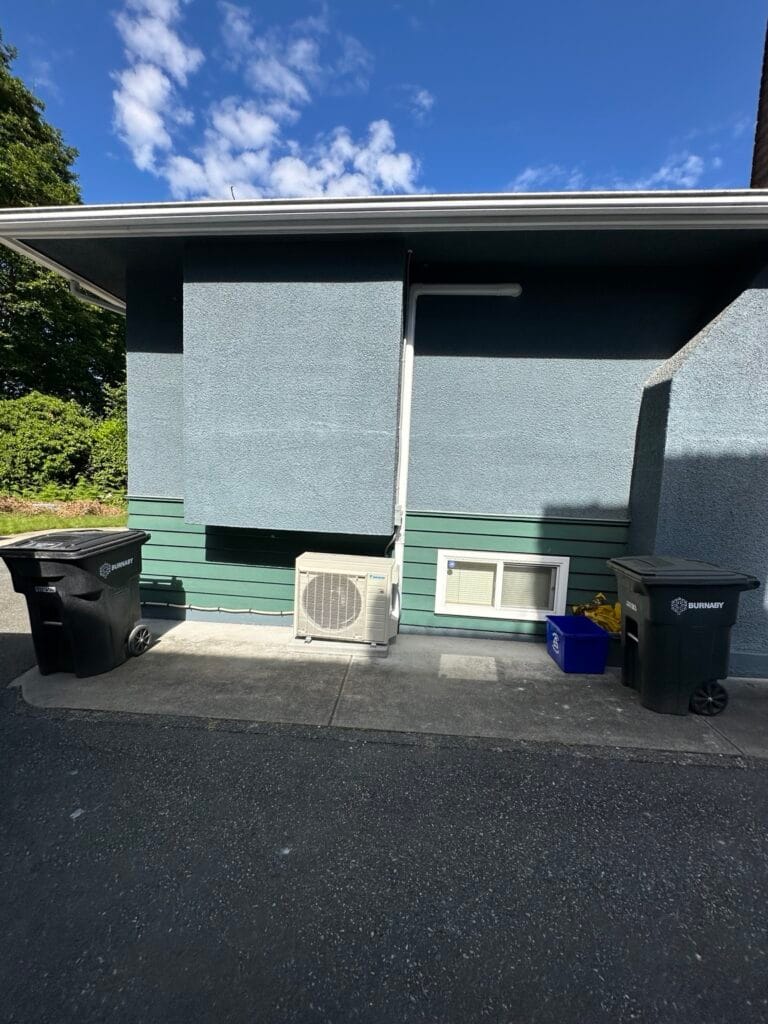 Ductless heat pump outdoor unit installation by Perfect Choice Heating & Cooling in Metro Vancouver, BC