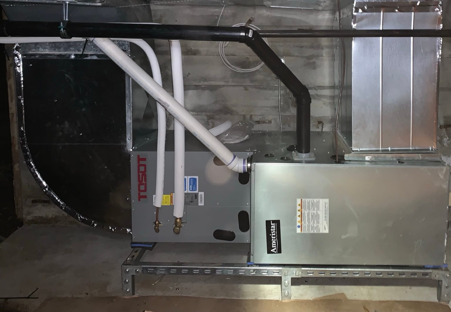 Ameristar furnace with TOSOT heat pump coil installed by Perfect Choice HVAC